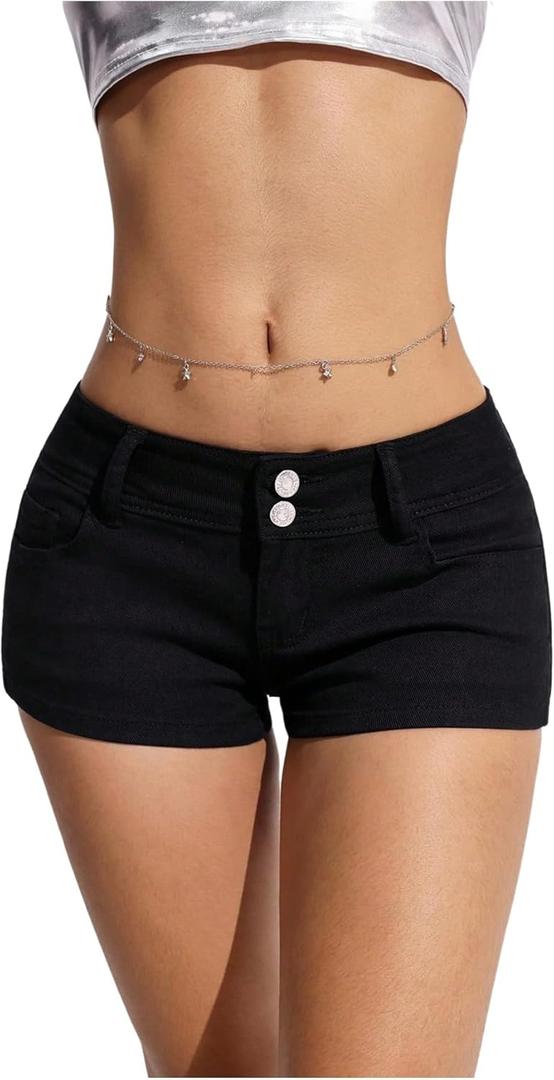 WDIRARA Women's Low Rise Denim Shorts Y2k Stretch Mini Jean Shorts Streetwear (26, Black)