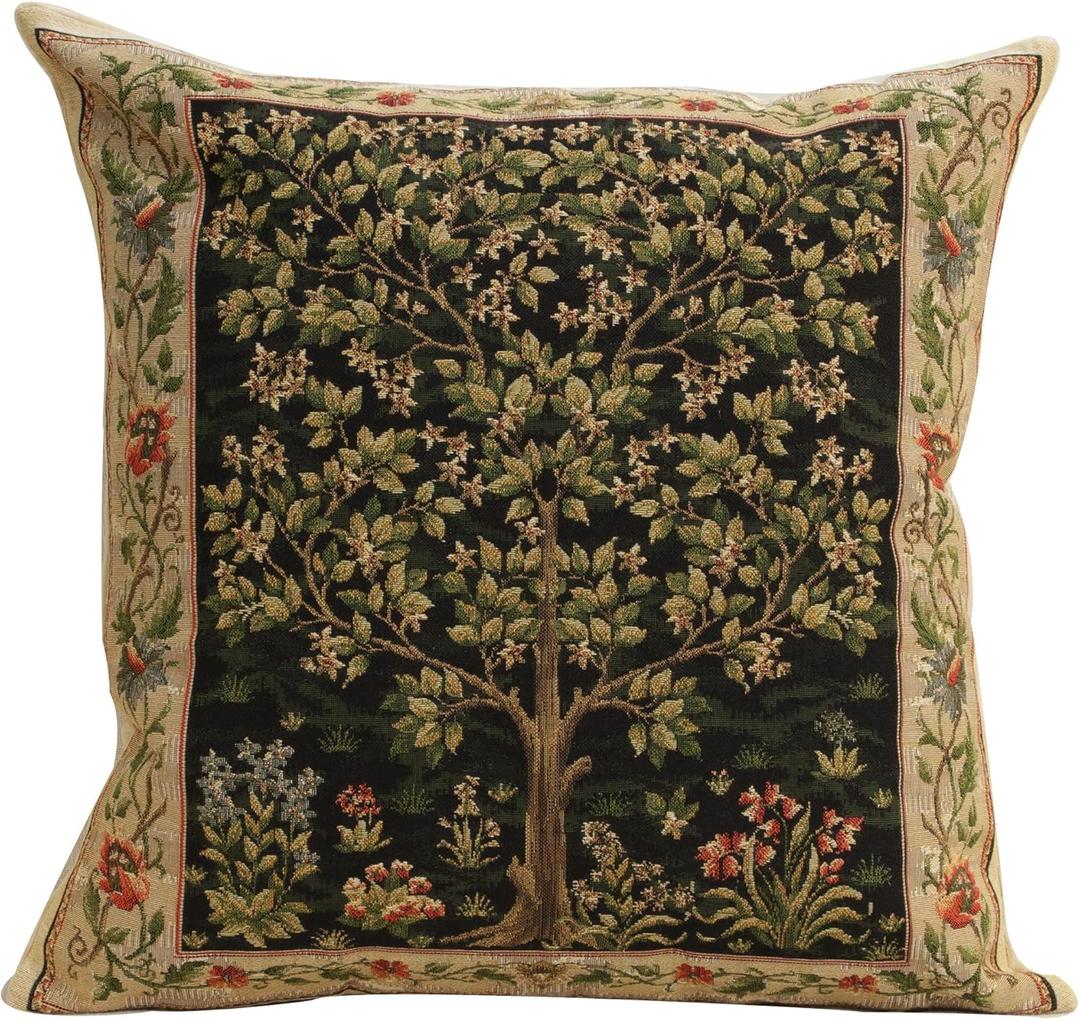 Charlotte Home Furnishings Throw Pillow Covers Decorative Boho Pillow Covers for Couch Living Room Black Tree Square Cushion Cases 18x18 in European Cotton Jacquard Woven for Cozy Bedroom Decor