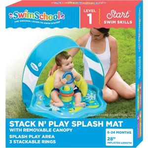 SwimSchool Infant Baby Pool Floats, Free Swimming, Super Buoyant  Ages 6-24 Months  Multiple Colors/Styles  Adjustable Canopies and Seats, Splash & Play Baby Floaties (Seafoam Blue and Lemon W/ Seat & Canopy)