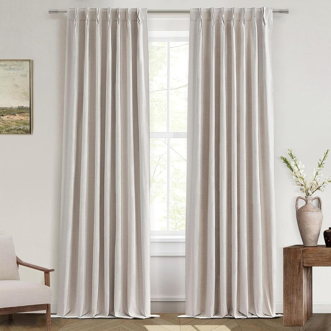 Linen Pinch Pleated Curtains 102 Inches Long Heavy Duty Thermal Insulated Custom Extra length Burg for Dining Room Cottage Total Blackout 48/60/72 Wide Window Treatments Drapes with Hook 2 Panels (40"W x 102"L (Pack of 2), Natural)