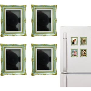 4 Pack Magnetic Picture Frames for Refrigerator - 3.6"x3" Vintage Photo Frames(Photo Size: 3"x2"),Vintage Photo Frames, Antique Ornate, Paintings, Home & Office Decorative Gift (Green)