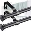 Black Curtain Rods for Windows 2 Pack - 5/8Heavy Duty Stainless Steel Drapery Rod for Kitchen Bedroom Living Room Bathroom Outdoor Patio,28-76 inch Adjustable Curtain Pole with Modern Flat End