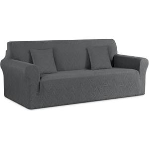 Ruaozz Stretch Sofa Cover 1 Piece Couch Covers for 3 Cushion Couch Non Slip Sofa Slipcover Washable Soft Jacquard Furniture Protector with 2 pcs Throw Pillow Covers (3 Seater, Dark Gray)