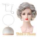 Old Lady Wig and Accessories, Gray Wigs for Women, Natural Appearance, Breathable and Comfortable, Suitable for Role Playing, Halloween Parties, Stage Performances (5Pcs Set, Grey)