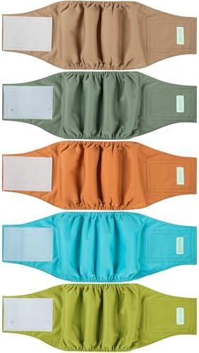 wegreeco Small Dog Diapers Male, Reusable Belly Bands for Male Dogs, Washable Doggie Puppy Male Diapers Wraps, Medium Large Size(5 Pack X-Small, Earth Tone)