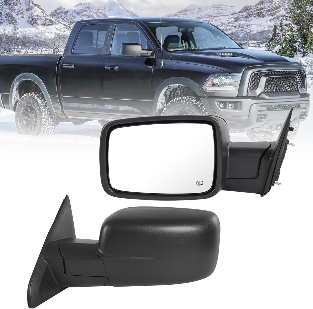 Left Driver Side Door Mirror Compatible with Ram 1500 2014-2018 (6Pins) | Compatible with Ram 1500 Classic 2019-2022 with Heated Power Glass Manual Folding Temp Sensor Black