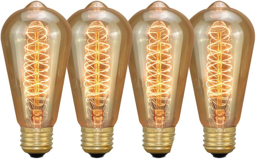 ST64 Edison Light Bulbs, Incandescent Light Bulb 40W, Dimmable Decorative Lightbulbs E26 E27 Bulb, Vintage Lights Bulbs for Outdoor Light Socket LightFixture, 4 Pack