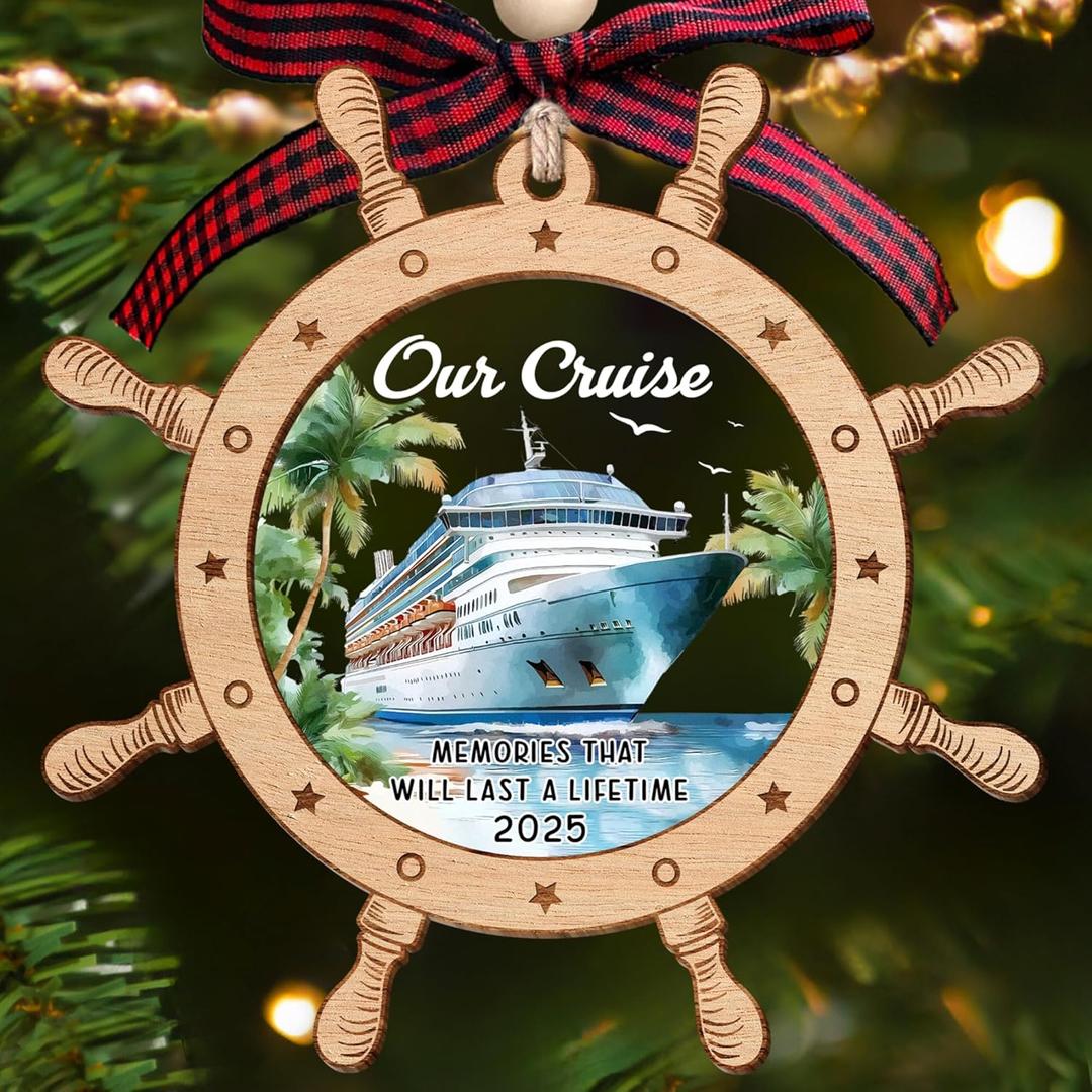 Cruise Ship Ornament - Travel Ornaments for Christmas Tree, Nautical Anchors Ornaments - Travel Cruise Ship Gifts for Cruisers, Sailors, Women, Men, Lovers - Wood & Acrylic Ornament 2025