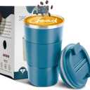 YINBAOGE Insulated Travel Coffee Mug, Spill & Leak Proof, Portable To Go Camping Stainless Steel Coffee Tumbler, Reusable Thermal Coffee Cup with Lid for Hot & Cold Drinks (Blue, 17 OZ)