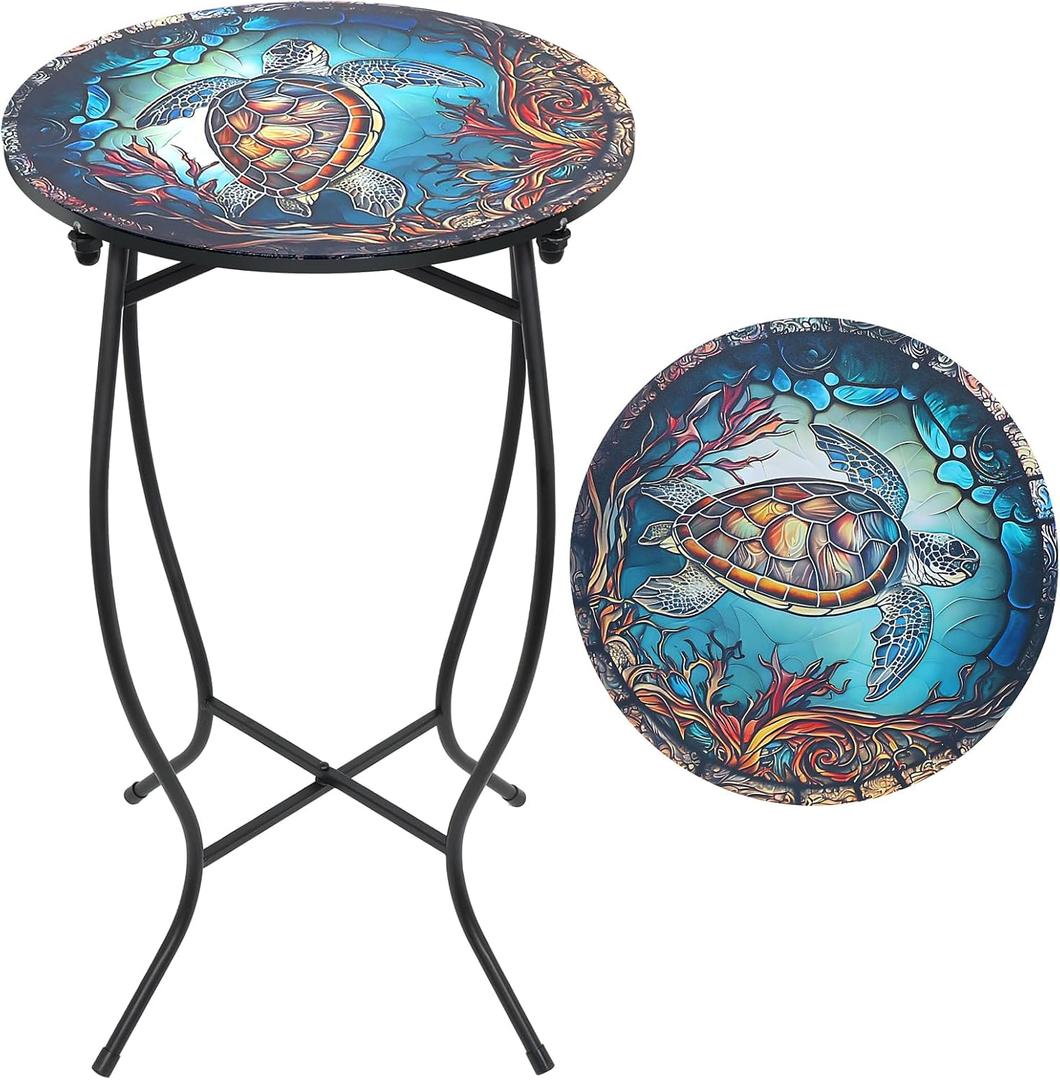 Round Side Table, 21 Inch Tall Side Table for Flower Pots Vase Home Decor, Weather Resistant Patio Table Plant Stand for Indoor Outdoor Use, Easy Assemble, 14" x 14" x 21"