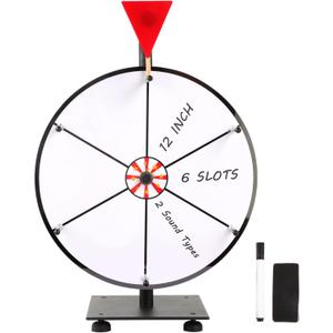 12 Inch Heavy Duty Prize Spinning Wheel with Iron Base Stand, 6 Blank Slots White Tabletop Spin Wheel Spinner with Dry Erase Markers and Eraser for Carnival Trade Show Game