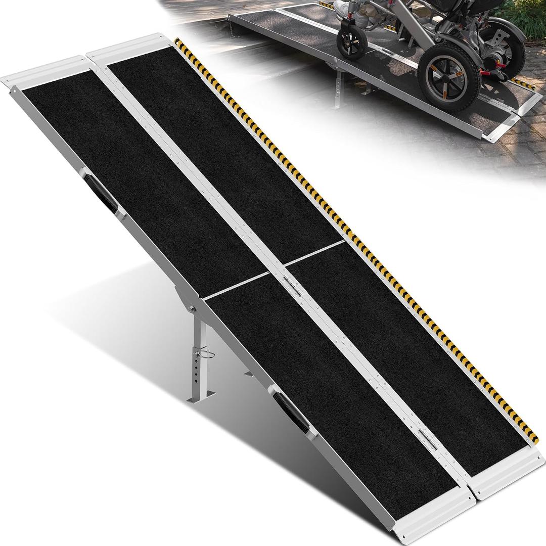 VNN 6ft Wheelchair Ramp with 4 Support Legs, Seamless Portable Aluminum Ramps for Wheelchairs for Home Steps & Stairs, Heavy Duty Non-Slip Mobility Scooter Threshold Ramp, 800lbs Capacity