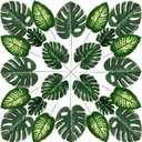 80 Pieces 4 Kinds Artificial Palm Leaves with Stems Faux Monstera Leaves Tropical Plant Simulation Safari Leaves for Tropical Leaves Decorations Beach Birthday Jungle Hawaiian Luau Party