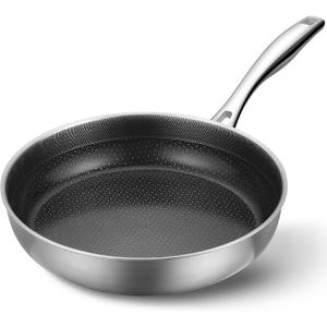 PekGema Hybrid Nonstick Frying Pan 10inch 5-Ply Stainless Steel Skillet,Ceramic Coating PFAS-Free.Oven-Safe 500°F,Compatible with All Cooktops,Stay-CoolHandle,Dishwasher-Friendly