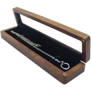 Walnut Wooden Transparent Lid Long Rectangular Necklace Gift Box Storage Case Jewelry Display Box for Anniversary Propose Christmas