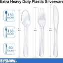 BYSNOW 360 Count Extra Heavy Duty Plastic Silverware, BPA-Free, Heat Resistant, Disposable Clear Plastic Utensils Set, Plastic Cutlery Set, Plasticware Bulk for Parties, Events and Everyday Use