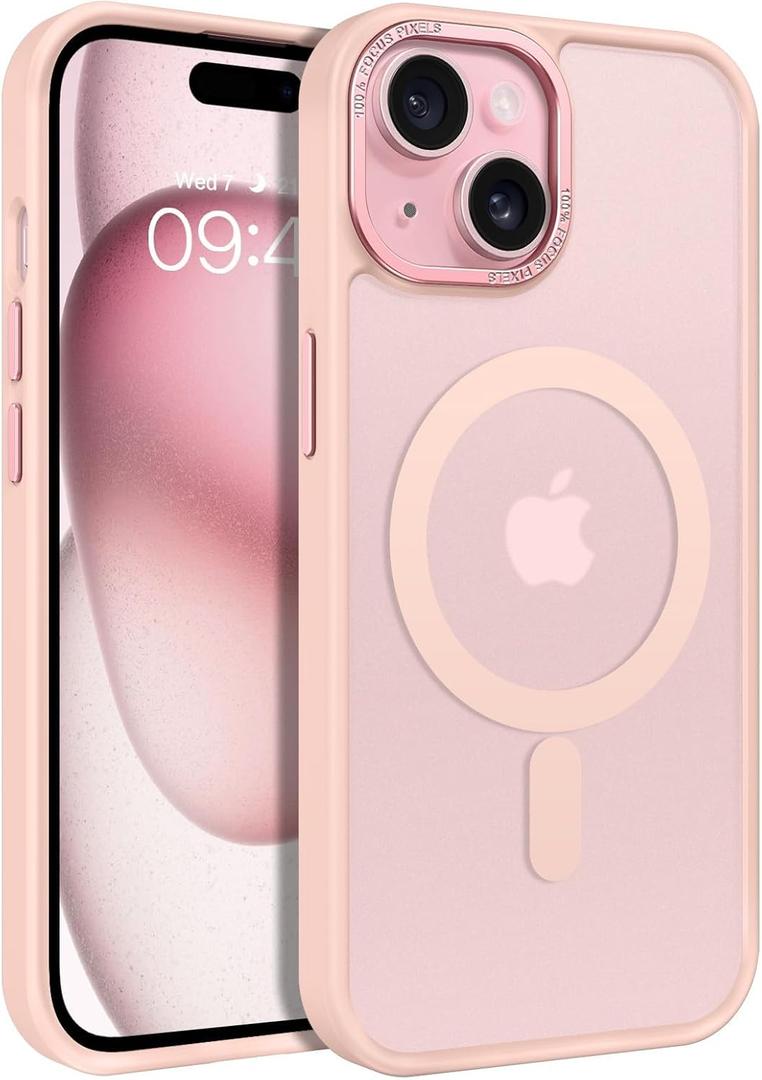 BENTOBEN for iPhone 15 Case, for iPhone15 Phone Case Compatible with MagSafe, Translucent Matte Magnetic Cover Shockproof Women Girl Protective Cute Case for iPhone 15 6.1", Baby Pink