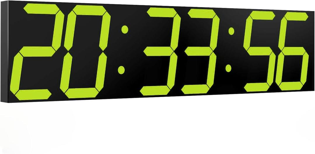 CHKOSDA Digital Wall Clock, Oversize Digital Clock with Auto Dimmer, Huge Countdown Timer with Remote Control, 27" Wide Led Display, 6 Digits, Wall Mount, Date and Temperature Yellow