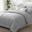 CozyLux Full Size Comforter Sets Grey, 7 Pieces Bed in a Bag, Gray Comforter Full Size, All Season Bedding Sets with Stitch Quilted Comforter, Flat Sheet, Fitted Sheet, Pillowcases