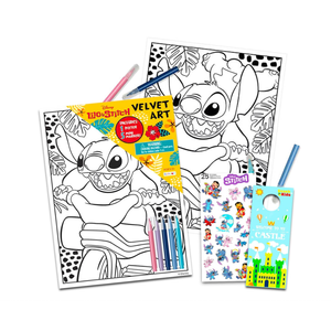 4pcs Disney Lilo and Stitch Velvet Coloring Poster for Kids - Bundle with Stitch Velvet Art Coloring Page Plus Markers, Stickers, More | Stitch Fuzzy Velvet Coloring Sheet