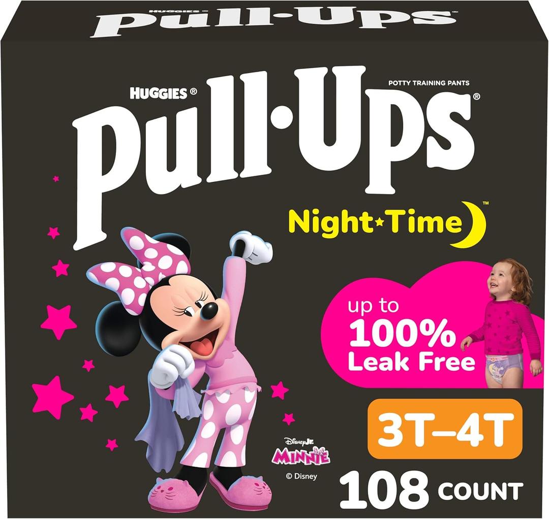 Pull-Ups Girls' Night-Time Potty Training Pants, Size 3T-4T Overnight Training Underwear (32-40 lbs), 108 Ct