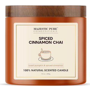 Majestic Pure Pumpkin Cinnamon Scented Candle with Upto 45+ Hrs Burn Time, 2-Wick Candle, Soy Wax Blend for Cleaner Consistent Burn, 10 oz Jar Candle with Room Filling Fragrance, Spiced Chai