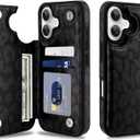 SOKAD for iPhone 16 Leather Wallet Case with Card Holder for Women Men, Trendy Leopard Cheetah Pattern, Double Magnetic Clasp Flip Phone Cover with 3 Card Slots, Black Leopard