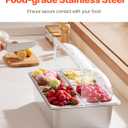 VEVOR Countertop Food Serving Display Container, 4 Pan Stainless Steel Food Serving Tray, Buffet Condiment Dispenser Display Rack with Clear Lid & 3 Freezer Boxes, for Restaurant Hotel Kitchen Party