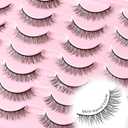 False Eyelashes Natural Lashes Wispy Fake Eyelash Cat Eye Strip Lash Mink Lashes Pack Fluffy Eye Lashes Natural Look Short Cateye Lash Strips (Natural Daily)