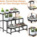 Garden 4 you 3 Tier Large Metal Plant Stand, Garden Display Shelf Flower Pot Holder Storage Organizer Rack for Indoor Home Outdoor Patio Balcony Yard( Black, Rectangle)