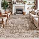 DEXI Area Rugs for Living Room, 8x10 Washable Low Pile Vintage Rug for Bedroom, Non Slip Indoor Carpet for Dining Office Nursery, Brown Beige