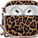 Maxjoy for Cute AirPods 3 Case (2021) with Safety Lock,Compatible Leopard Print AirPod 3rd Generation Case for Women Girly with Keychain-Gold