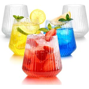 BESTSTAR 36 Pcs 12 oz Plastic Clear Ribbed Wine Glasses, Origami Ripple Disposable Champagne Glasses Elegant Whiskey Glasses Ideal for Weddings, Bars, Christmas, Halloween, Pool Party, Daily Use (EXP 12/31/36)