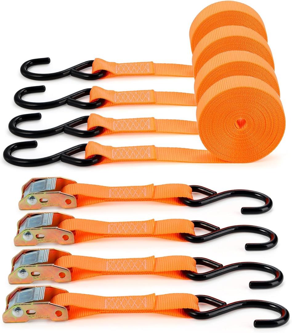 TOPZEA 4 Pack Tie-Down Cam Straps, 1"x 20' Polyester Cambuckle Tie Down Strap Pull Ratchet Strap, 1000lbs Capacity Cargo Lashing Securing Straps with Metal Cam Buckle & S Hooks for Truck, Mower, ATVs