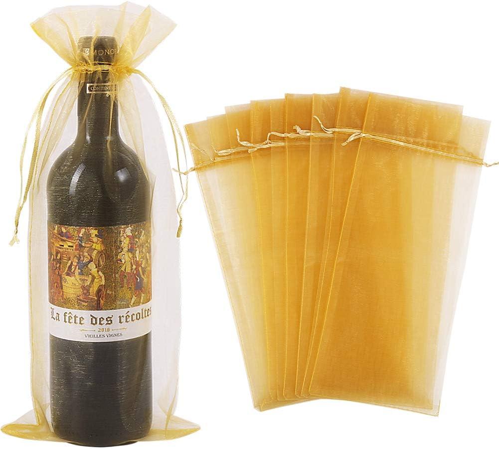 HRX Package 30pcs Organza Wine Bags, Sheer Mesh Bottle Gift Pouches Wine Covers Dresses with Drawstring for Christmas (Gold)