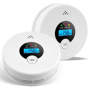 2 Pack Smoke Detector Carbon Monoxide Detector Combo with LED Indicator Lights, LCD Display & 85dB Alarm, Battery-Operated Smoke Alarm and CO Detector for Home, Kitchen, Basement, Bedroom, Office Manufacturing Date Not Found 