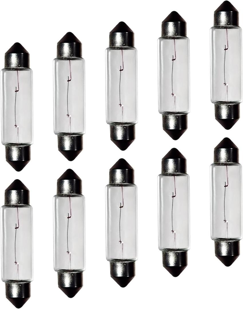 12V 5W 10 Pack Sv8.5-8 T3.25 Halogen Festoon Bulb Fits 38mm Base Sizes Direct Replacement for Car Dome Light, Trunk, Interior Bulb
