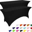 IVAPUPU 2 Pack 8FT Table Cloth for Rectangular Fitted Events Stretch Black Table Covers Washable Spandex Tablecloth Protector for Party, Wedding, Cocktail, Banquet, Festival