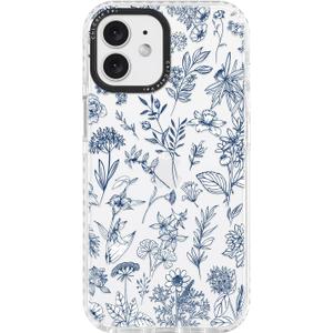 for iPhone 12 Case, Vintage Botanical Pattern with Blue Flowers, Military-Grade Drop Protection, Floral Soft Slim TPU Protective Cover with Camera Protection for Women & Girls