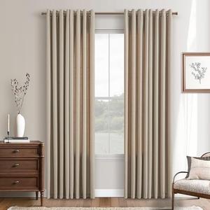 Urban Habitat Linen Curtains 50x63Inches Long for Living Room Grommet Ring Top Rustic Farmhouse Semi Sheer Light Filtering Window Curtain Dining Room Thick Flax Linen Textured Drapes Burlywood Birch Greige