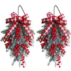 2 Pack Christmas Garlands,20 Inch Christmas Swags and Garlands for Decorating,DIY Christmas Teardrop Swag Outdoor for Home Decor