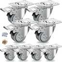 2 inch Caster Wheels, Casters Set of 8 Heavy Duty - CLOATFET Locking Casters, Swivel Caster Wheels with Brake (Top Plate), Non Marking Grey TPR Rubber Castor Wheels for Cart Furniture Workbench