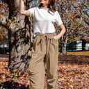 TARSE Women Corduroy Baggy Harem Pants Drawstring Loose Wide Leg Casual Lounge Pant 2025 Travel Vacation Clothes with Pockets (Brown, M)
