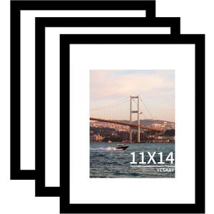 11x14 Picture Frame 3 Pack - Black Poster Frame Display Pictures 8x10 with Mat or 11 x 14 Without Mat for Wall Hanging Horizontal and Vertical