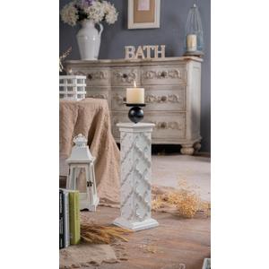 SOFE Antique White 21 Inch Tall Floor Candle Holders - Wood Pillar Candle Holder - Distressed Finish Wooden Large Candle Holders - Farmhouse Elegant Decor Accents for Wedding Home Decor