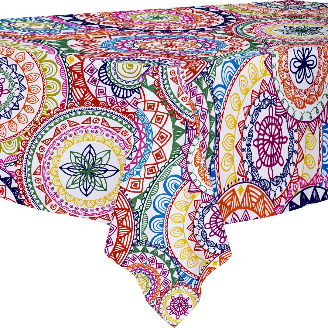 Outdoor Tablecloth with Umbrella Hole and Zipper, 60 x 84 Inch Vintage Rectangle Patio Table Covers for Spring/Summer, Machine Washable Outdoor Picnic Table Cloth