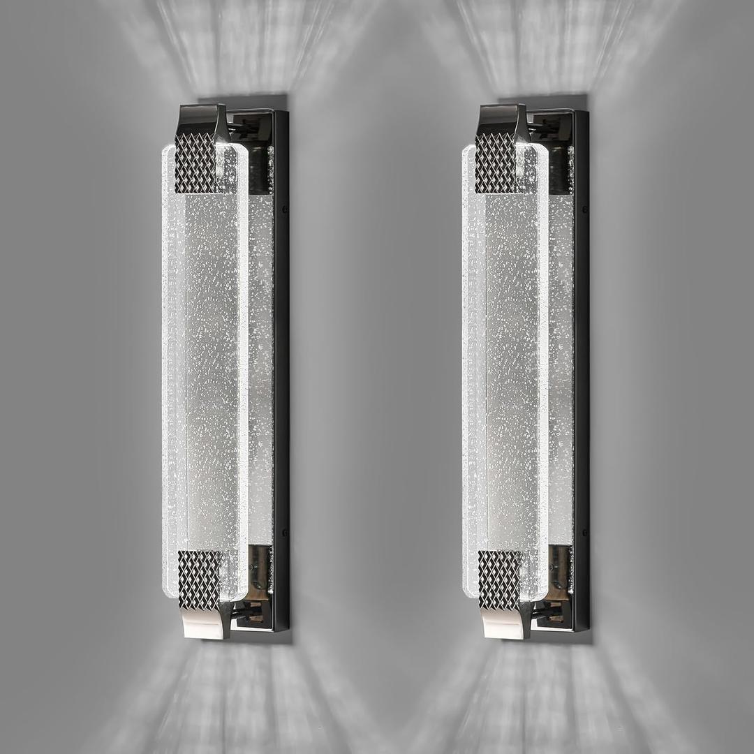 Modern Crystal Wall Sconce Lighting with Bubble Crystal Bathroom Light Fixture 23.03in Black LED Vanity Lights for Bathroom Hallway Bedroom Living Room Sconces Wall(2 Pack)