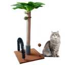 29.5 Inches Tall Cat Scratching Post with Arch Self Groomer Hanging Spring Balls,Brown Palm Sisal Cat Tree Kitty Activity Center for Adults Cats Kitten Indoor Cats