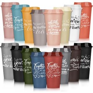 Pickmesh 15 Pcs Employee Appreciation Gifts Bulk Cna Week 16 oz Plastic Tumblers with Lids Graduation Teacher Appreciation Gifts Reusable Coffee Cups for Staff Volunteer Coworker Team (Varicolored)