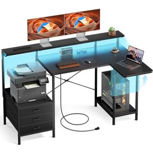 HLDIRECT 55 Inch Computer Desk with Drawers for Home Office, Black